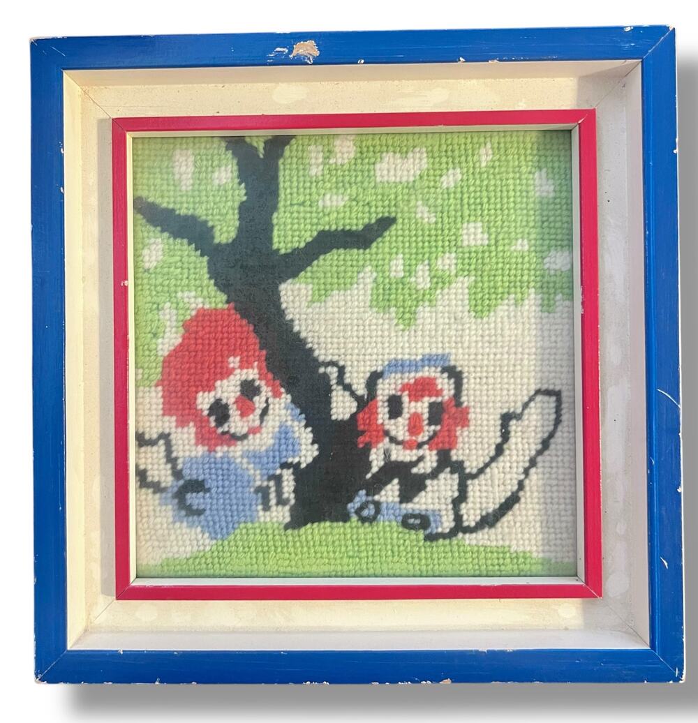 Vintage framed Raggedy Ann and Andy needle point